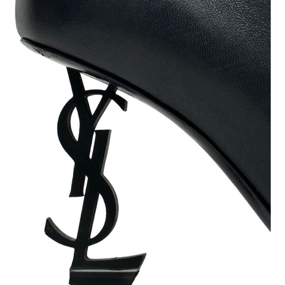 YSL Yves Saint Laurent OPYUM Logo Heel Boots Ankle Booties Black 36 5.5 6 - Picture 7 of 15